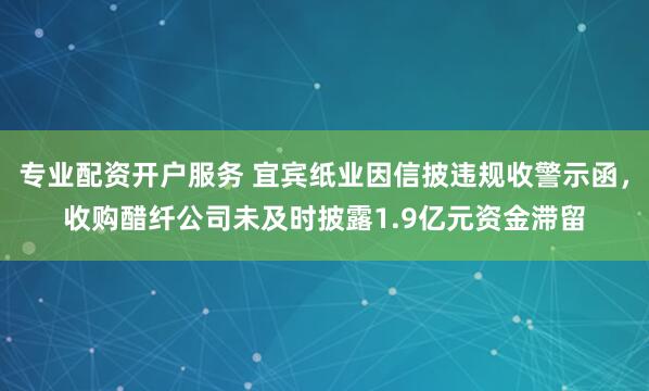 专业配资开户服务 宜宾纸业因信披违规收警示函，收购醋纤公司未及时披露1.9亿元资金滞留